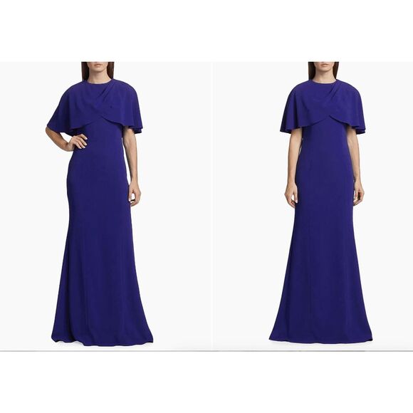 Teri Jon by Rickie Freeman Capelet Crepe Column Gown US14 $660 - Picture 3 of 10